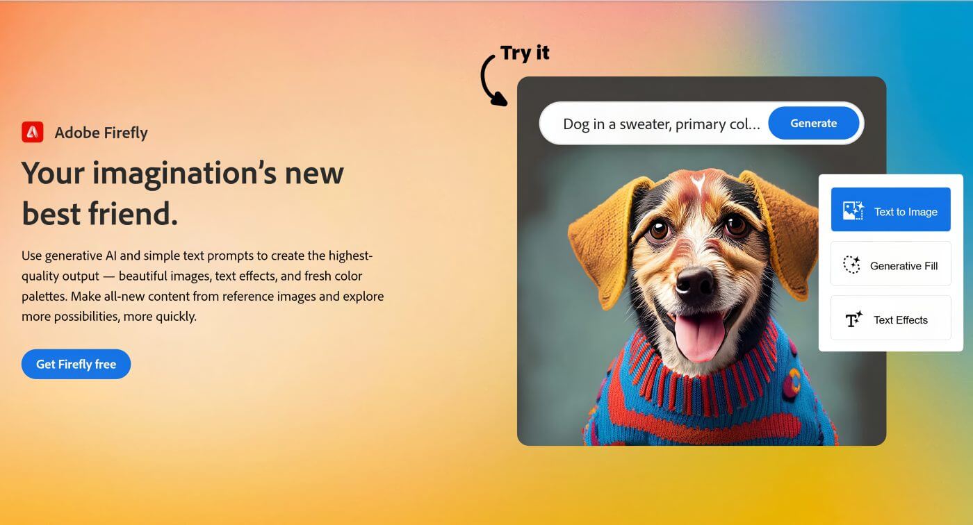 Adobe Firefly interface showcasing AI art generation
